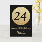 Happy 24th Birthday Black en Gold Glitter Kaart (Gele Bloem)