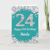 Happy 24th Birthday Blauwgroen en Silver Glitter C