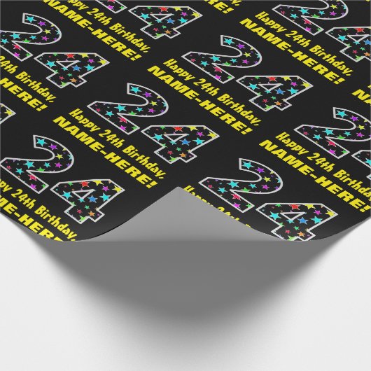 Happy 24th Birthday, Fun Colorful Stars Pattern 24 Cadeaupapier (Hoek)