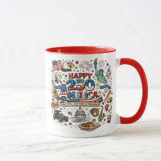 Happy 250 America Mug USA 250 Years of Freedom Pat Mok