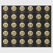 Happy 25th Birthday Black en Gold Glitter Cadeaupapier (Vlak)