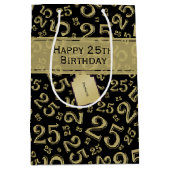 Happy 25th Birthday Black/Gold Number Pattern Medium Cadeauzakje (Voorkant)