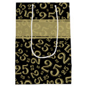 Happy 25th Birthday Black/Gold Number Pattern Medium Cadeauzakje (Achterkant)