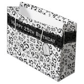 Happy 25th Birthday Black/White Number Pattern Groot Cadeauzakje (Voorkant Gekanteld)