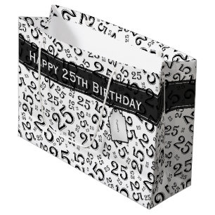 Happy 25th Birthday Black/White Number Pattern Groot Cadeauzakje
