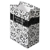 Happy 25th Birthday Black/White Number Pattern Medium Cadeauzakje (Voorkant Gekanteld)