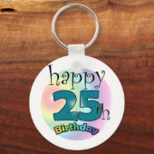 Happy 25th Birthday (blauw) Sleutelhanger (Voorkant)