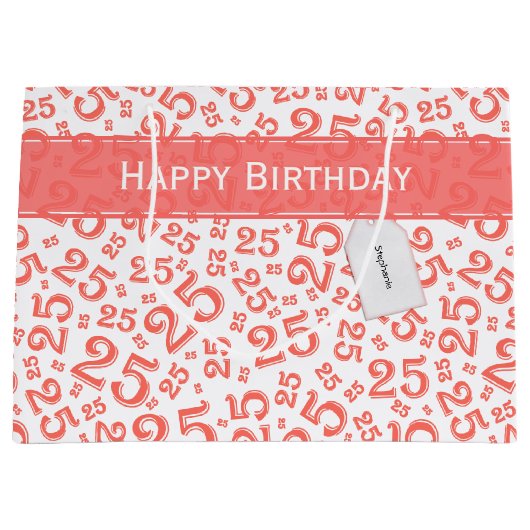 Happy 25th Birthday Ccoral Random Number Pattern Groot Cadeauzakje (Voorkant)