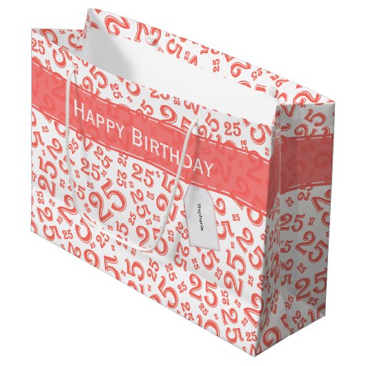Happy 25th Birthday Ccoral Random Number Pattern Groot Cadeauzakje (Voorkant Gekanteld)