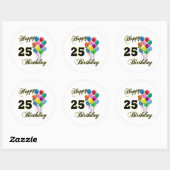 Happy 25th Birthday Gifts with Balloons Ronde Sticker (Vel)