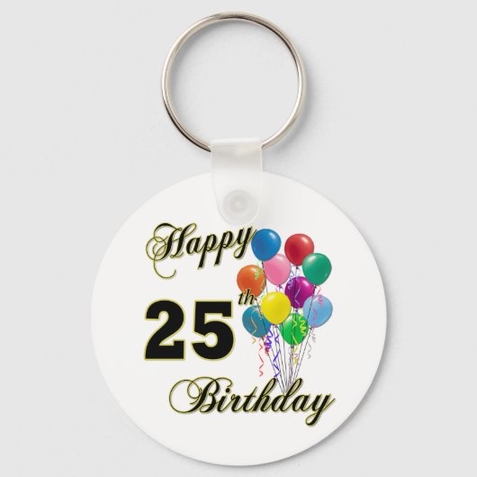Happy 25th Birthday Gifts with Balloons Sleutelhanger (Voorkant)