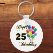 Happy 25th Birthday Gifts with Balloons Sleutelhanger (Voorkant)