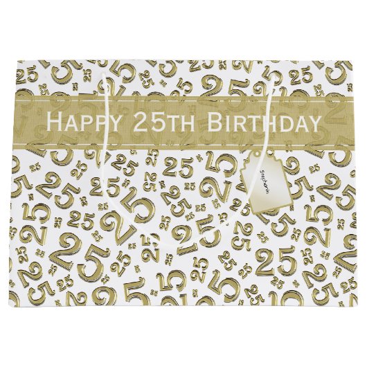 Happy 25th Birthday Gold Random Number Pattern Groot Cadeauzakje (Voorkant)