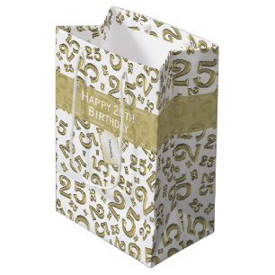 Happy 25th Birthday Gold Random Number Pattern Medium Cadeauzakje