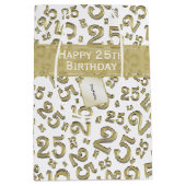 Happy 25th Birthday Gold Random Number Pattern Medium Cadeauzakje (Voorkant)