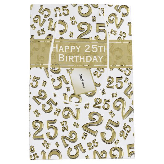 Happy 25th Birthday Gold Random Number Pattern Medium Cadeauzakje (Voorkant)