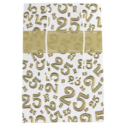 Happy 25th Birthday Gold Random Number Pattern Medium Cadeauzakje (Achterkant)