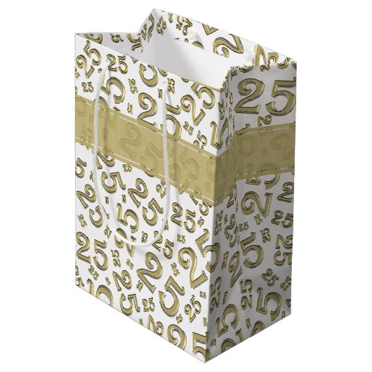 Happy 25th Birthday Gold Random Number Pattern Medium Cadeauzakje (Achterkant Gekanteld)