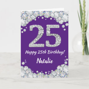 Happy 25th Birthday Paars en Silver Glitter Card Kaart