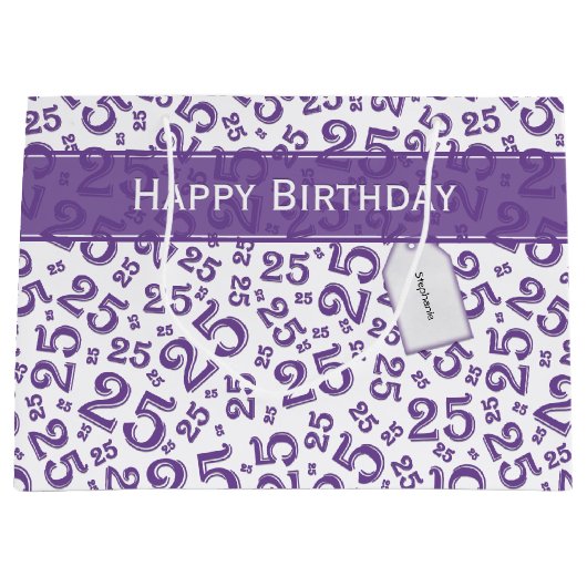 Happy 25th Birthday Paars Random Number Pattern Groot Cadeauzakje (Voorkant)