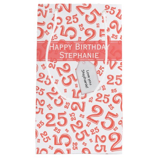 Happy 25th Birthday Random Number Pattern Coral Klein Cadeauzakje (Voorkant)