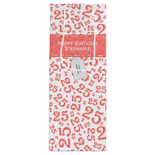 Happy 25th Birthday Random Number Pattern Coral Wijn Cadeautas (Voorkant)