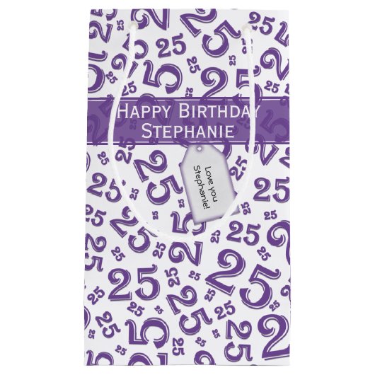 Happy 25th Birthday Random Number Pattern Paars Klein Cadeauzakje (Voorkant)