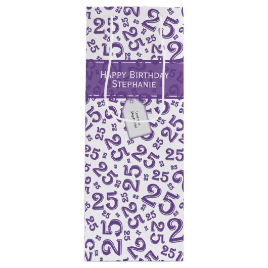 Happy 25th Birthday Random Number Pattern Paars Wijn Cadeautas (Voorkant)