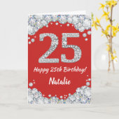 Happy 25th Birthday Red en Silver Glitter Card Kaart (Gele Bloem)