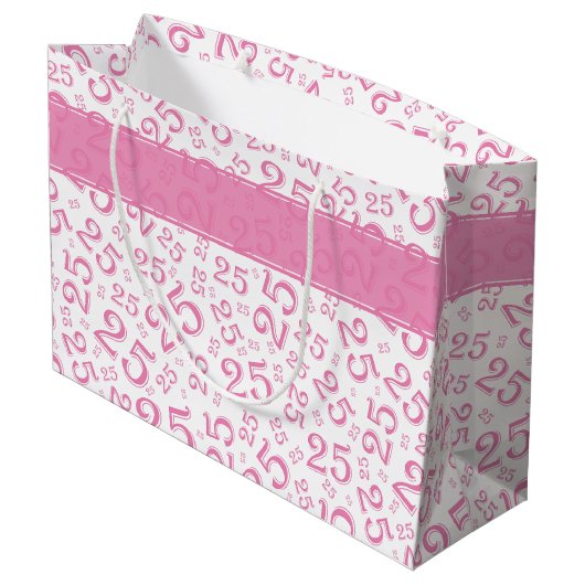 Happy 25th Birthday roze Random Number Pattern Groot Cadeauzakje (Achterkant Gekanteld)