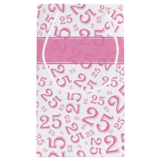Happy 25th Birthday roze Random Number Pattern Klein Cadeauzakje (Achterkant)