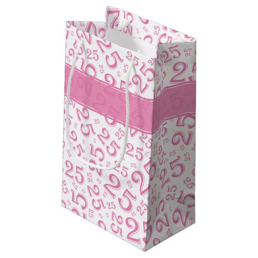 Happy 25th Birthday roze Random Number Pattern Klein Cadeauzakje (Achterkant Gekanteld)