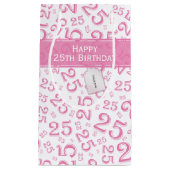 Happy 25th Birthday roze Random Number Pattern Klein Cadeauzakje (Voorkant)