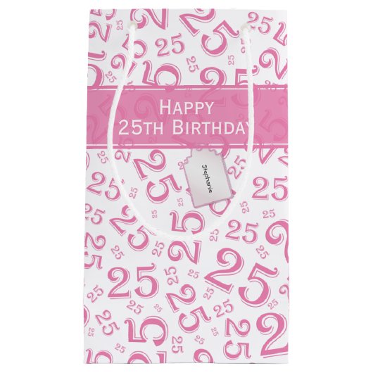 Happy 25th Birthday roze Random Number Pattern Klein Cadeauzakje (Voorkant)