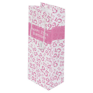 Happy 25th Birthday roze Random Number Pattern Wijn Cadeautas