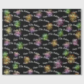 Happy 25th Birthday vuurwerk op zwart Cadeaupapier (Vlak)