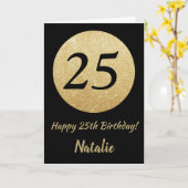 Happy 25th Birthday Zwart en Goud Glitter Kaart (Gele Bloem)