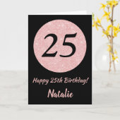 Happy 25th Birthday Zwart en Roos Pink Gold Kaart (Gele Bloem)