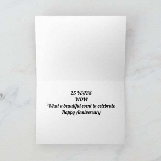 "HAPPY ***25TH *** BRUILOFT JUBILEUM" KAART (Binnen)