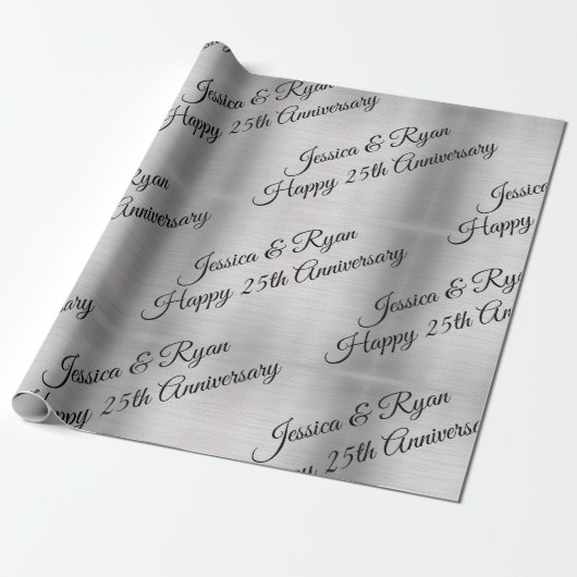 Happy 25th Jubileum DIY Names/Year Black Script Cadeaupapier (Uitgerold)