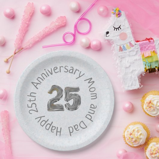 Happy 25th Jubileum mam en pap Klassiek Papieren Bordje (Feest)