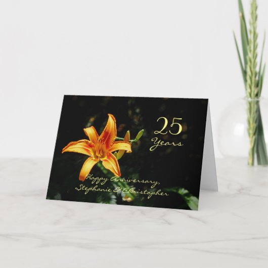 Happy 25th Jubileum Oranje Yellow Daylily Lily Kaart (Voorkant)