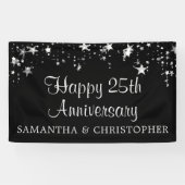 Happy 25th Jubileum Silver Stars Black Names Spandoek (Horizontaal)