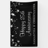 Happy 25th Jubileum Silver Stars Black Names Spandoek (Verticaal)