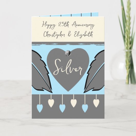 Happy 25th Jubileum voegt grijs blauw namen toe Kaart (Voorkant)