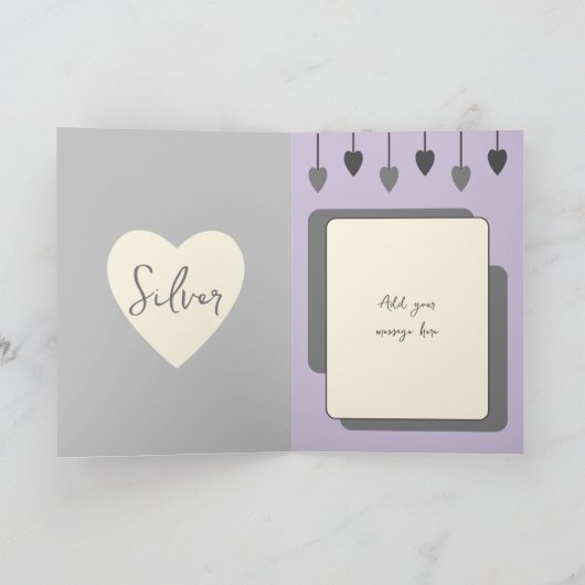 Happy 25th Jubileum voegt namen grijs paars toe Kaart (Binnen)