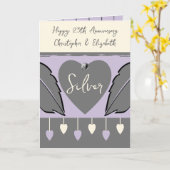 Happy 25th Jubileum voegt namen grijs paars toe Kaart (Gele Bloem)