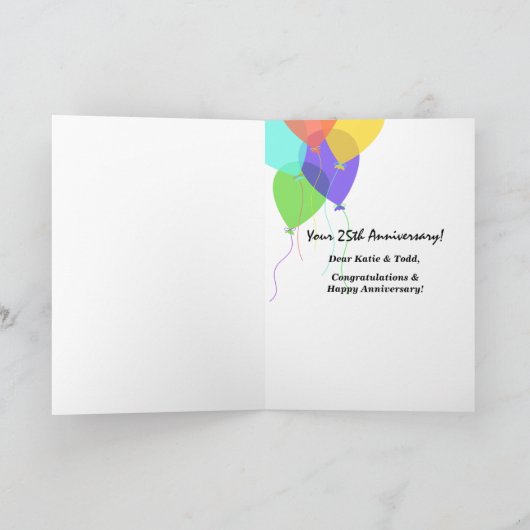 Happy 25th of ELK JAAR Jubileum Groet Kaart (Binnen)