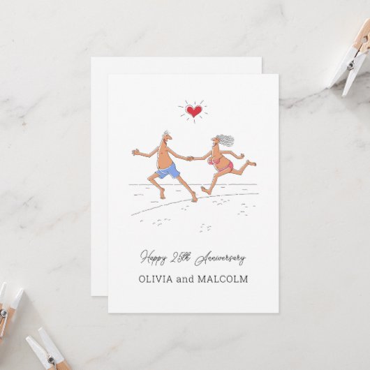 Happy 25th Silver Wedding Jubileum Couple Heart Kaart (Voorkant / Achterkant in situ)