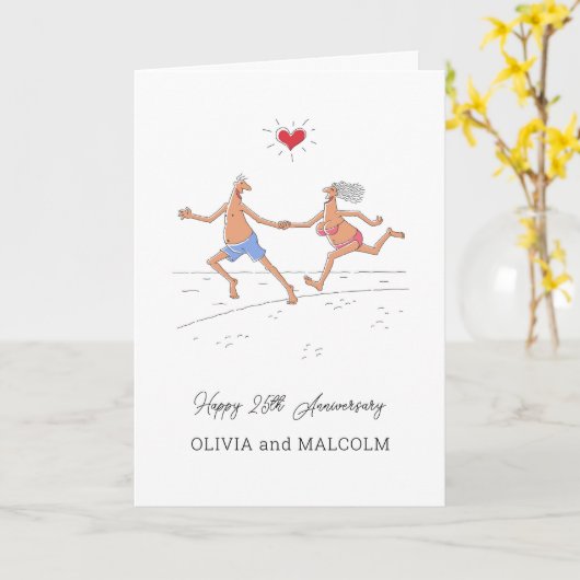 Happy 25th Silver Wedding Jubileum Couple Heart Kaart (Gele Bloem)